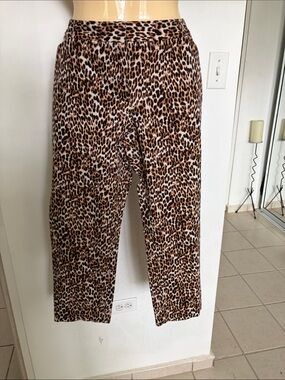 Worthington Leopard Print Straight Leg Pants - Brown/Black/Cream